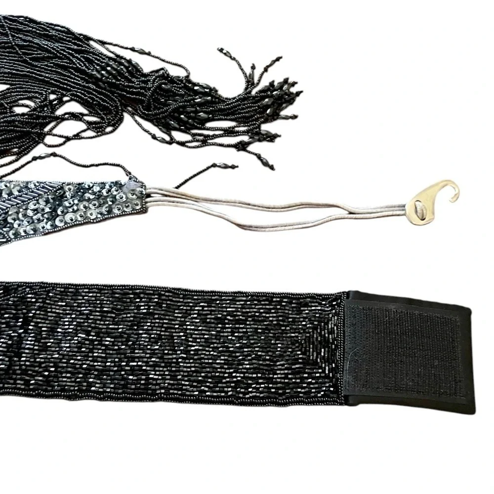 3 Elegant Black and Silver Women's Belts, Beaded & Sequined.